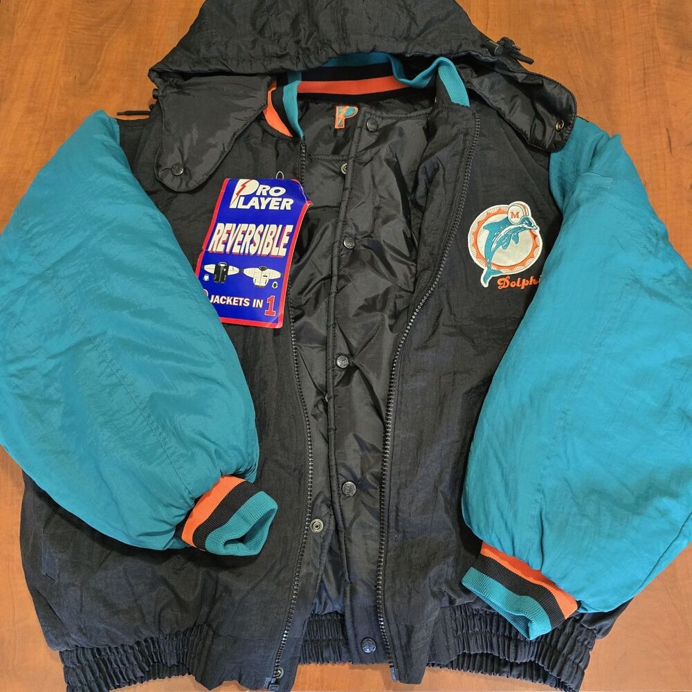 NEW Pro Player Vintage 90s Deadstock Miami Dolphins Reversible Puffer Jacket XL